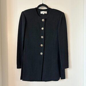 St. John Black Button Down Fine Santana Knit Cardigan Jacket Size S